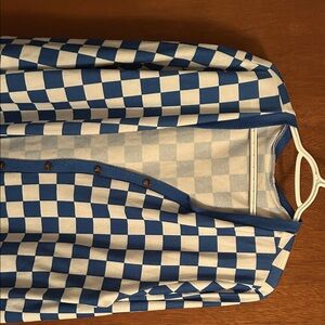 Blue and White Checkered Women's Cardigan